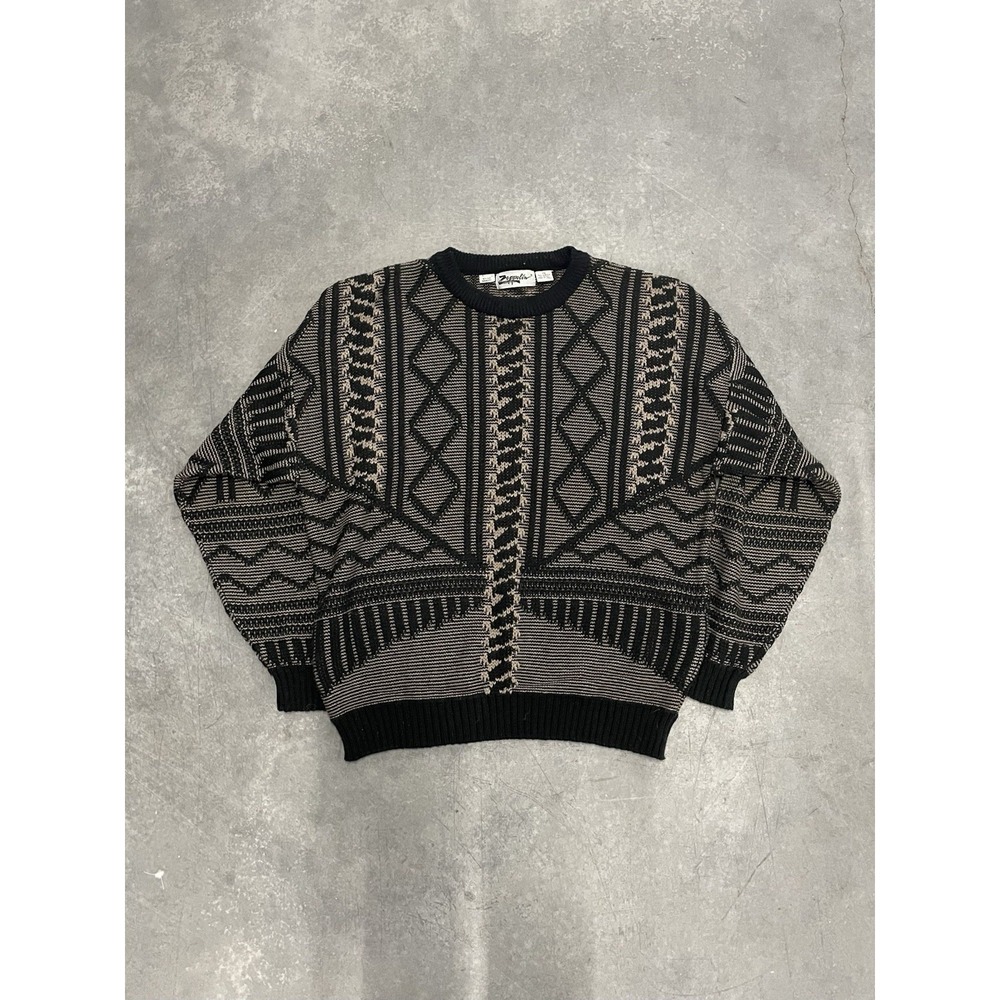 Zeppelin Sweater Men 1X Black Geometric Vintage Pullover Good Knit